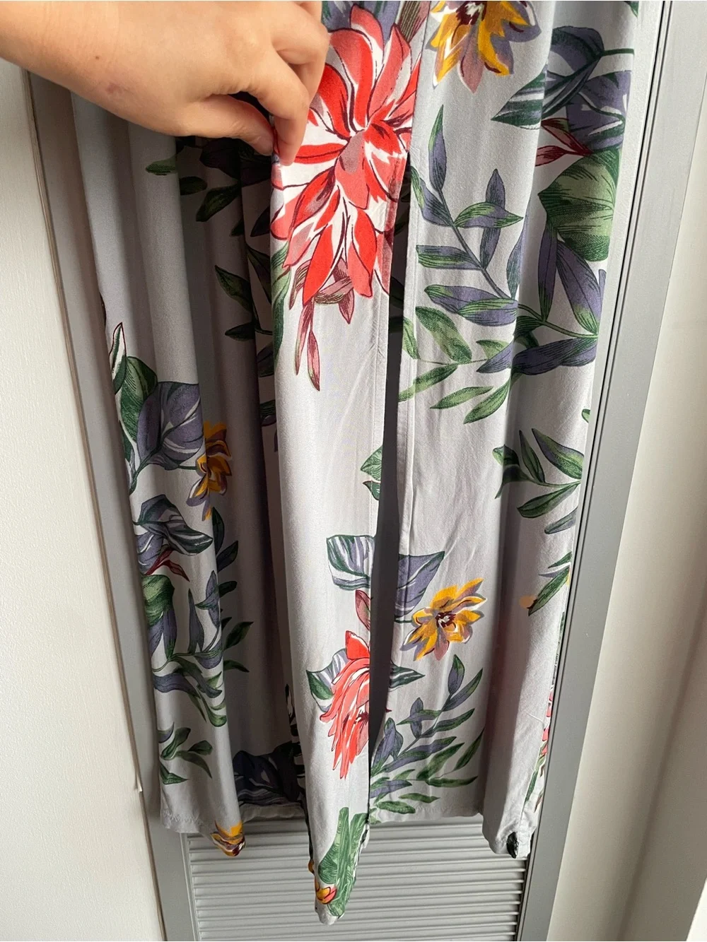 PATRONS OF PEACE Gray Floral Maxi Dress with Smocked Waist - Picture 5 of 11